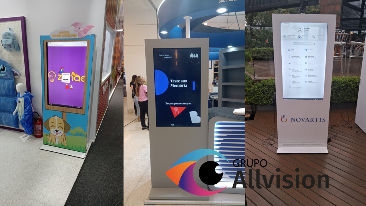 Aluguel de Totem Touch Screen Personalizado em Porto Alegre com Adesivagem, Software Interativo e Suporte Técnico para Eventos 2026