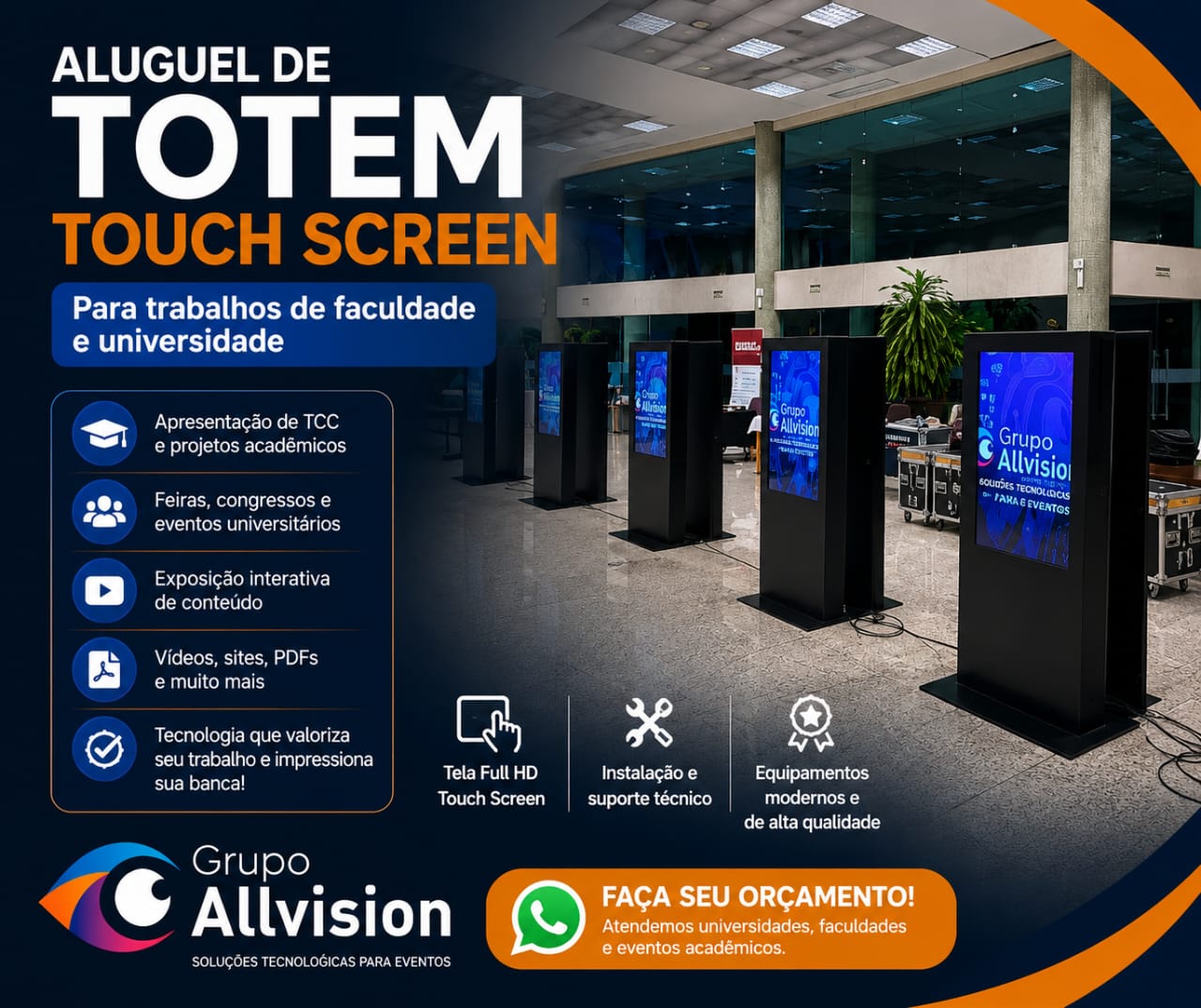 Aluguel de Totem Touch Screen, Painel de LED e Óculos VR para Feiras e Eventos em Canoas