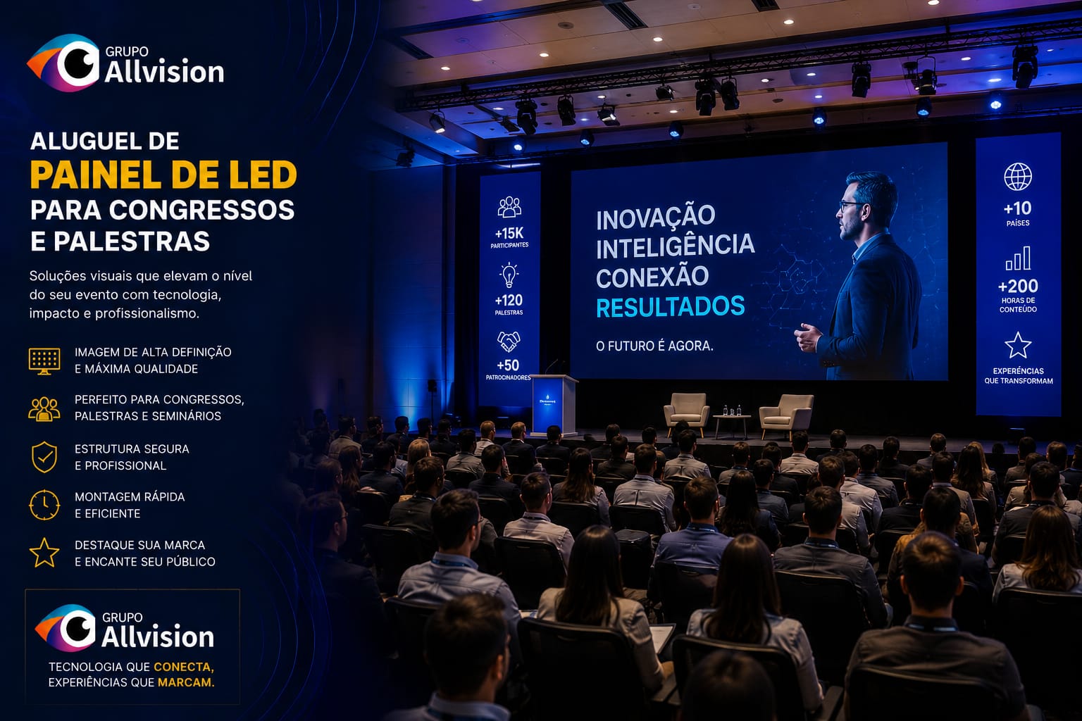 Aluguel de Projetores, Totens de Credenciamento, Painéis de LED e Holobox para Congressos em Caxias do Sul 2026